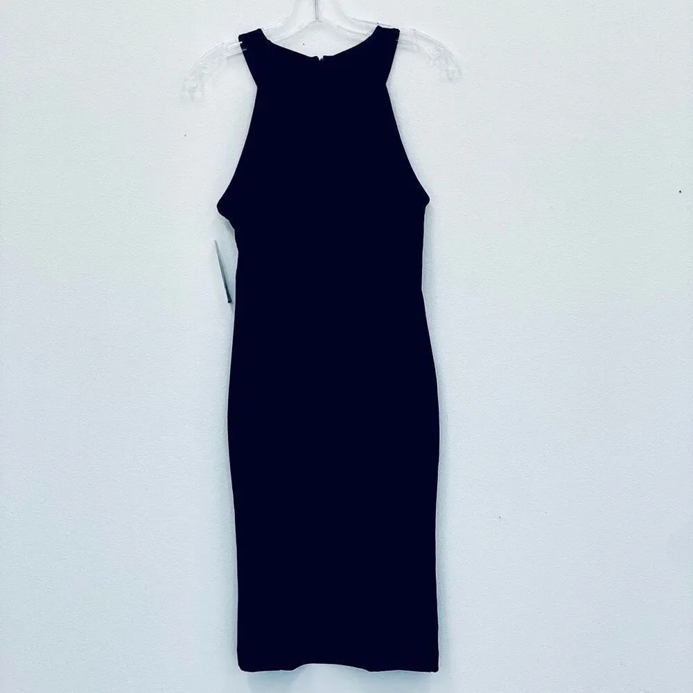 NWT Shelby & Palmer Black 6 Black Ruffled Halter  Sleeveless Stretch Midi Dress
